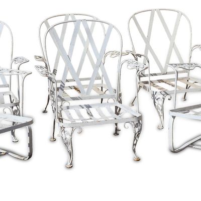 Six White Painted Cast-Aluminum Armchairs
