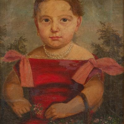 Folk Art Portrait of a Young Girl, Oil on Canvas