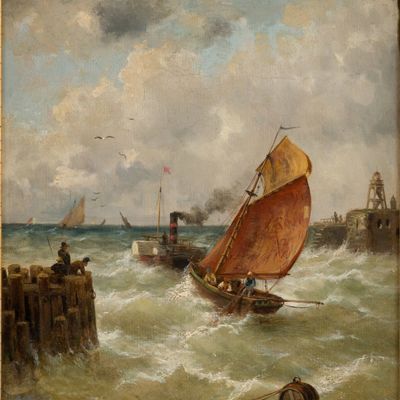 Julius Rose, 1828-1911, Ships on Rough Seas, Oil on Canvas