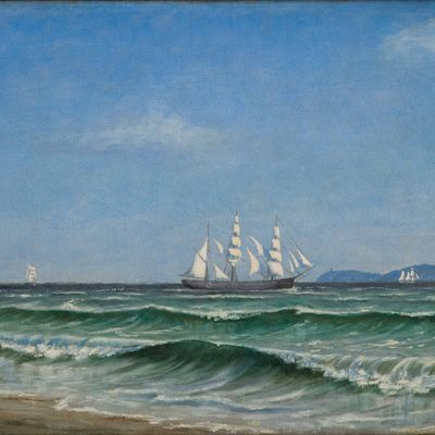 H. Lauritz Kofod, Clipper Ships Along Shore, Oil on Canvas