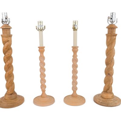 Two Pairs of Wood Barley Twist Table Lamps