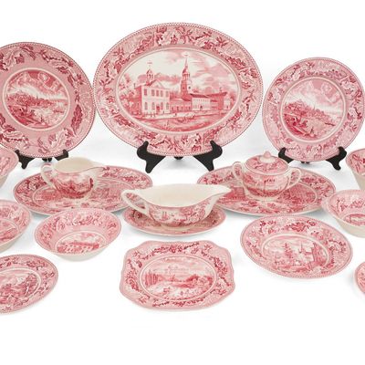 Johnson Bros. "Historic American" Red Transferware Dinner Service