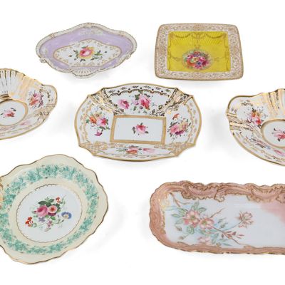 Seven Floral Decorated Porcelain Shaped Dishes