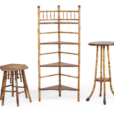Victorian Bamboo and Oak Corner Etagere