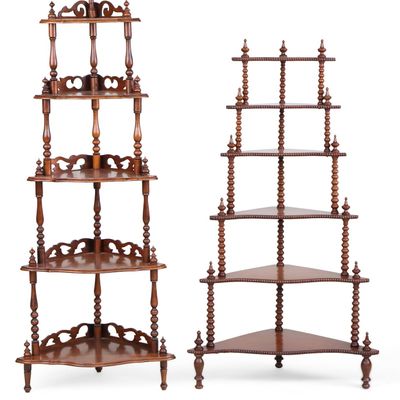 Two Victorian Mahogany Corner Etageres