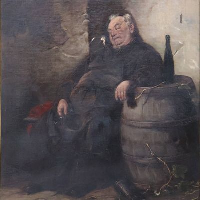 After Adolf Humborg, German 1847-1921, Seated Monk with Wine Barrell, Oil on Canvas