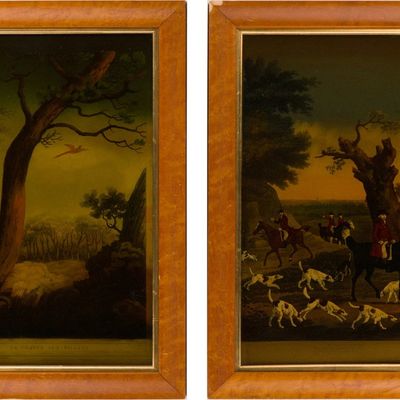 Two Hunting, Reverse Glass Prints