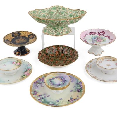 Three Floral Decorated Porcelain Cheese and Cracker Dishes