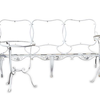 Suite of White Painted Cast-Aluminum Outdoor Furniture