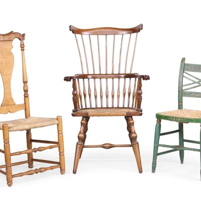 Tiger Maple and Oak Baluster Back Rush Seat Side Chair