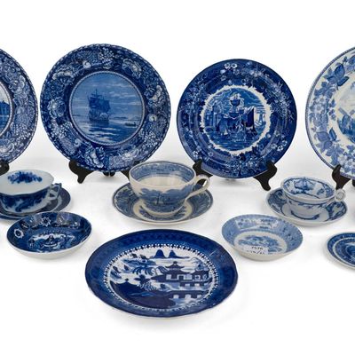 Group of Blue Transferware Dinnerware