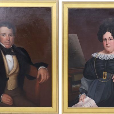 Pair of Portraits of a Husband and Wife, Oil on Canvas