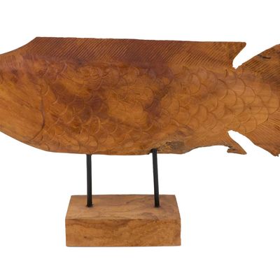 Hand Carved Teak Sculpture of a Fish