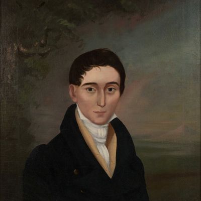 Folk Art Portrait of a Young Man, Oil on Canvas