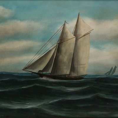 T. Bailey, Ship at Full Sail, Oil on Canvas