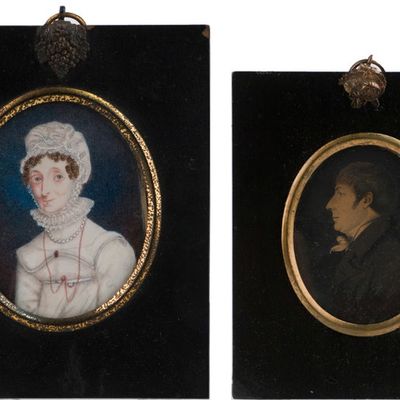Four Portrait Miniatures, Watercolor, Pencil, and Ink on Paper