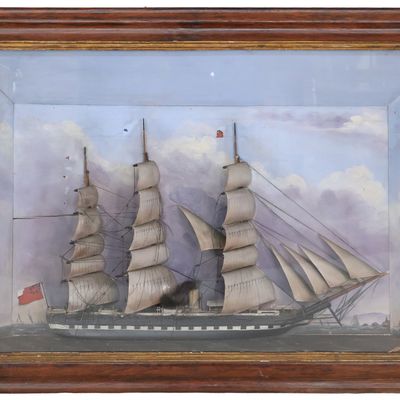 Folk Art Maritime Shadowbox of a Clipper Ship