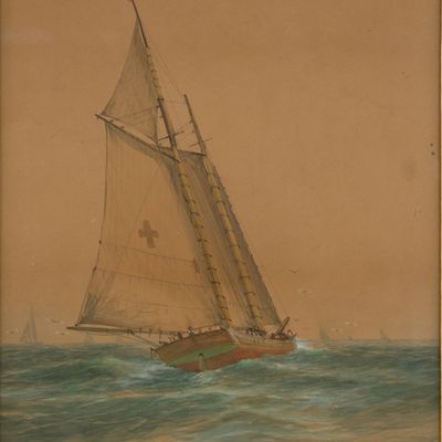 George Howell, Ship at Full Sail, Mixed Media on Paper