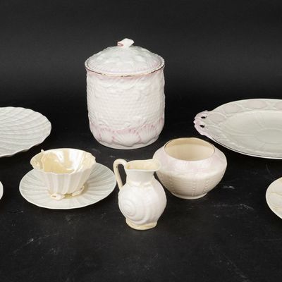 Group of Belleek Seashell Decorated Table Articles