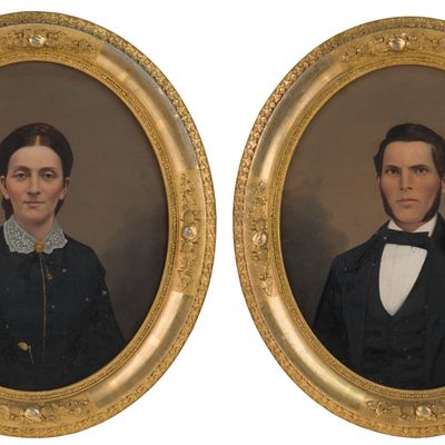 Pair of Portraits of a Husband and Wife, Oil on Board