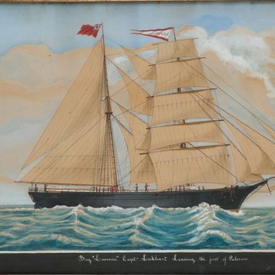 Brig "Lavinia" Capt. Lockhart Leaving the port of Palermo, Gouache on Paper