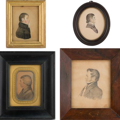 Four Portraits of Gentlemen in Profile, Pencil and Watercolor on Paper