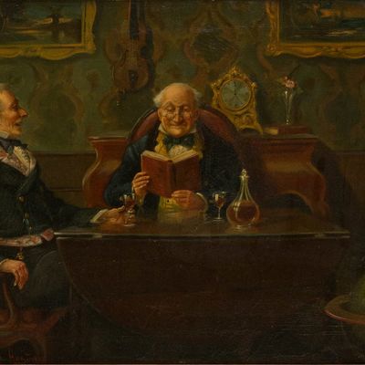 Alexander Austen, 1859-1924, Two Gentleman Sharing a Drink, Oil on Canvas