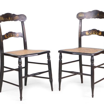 Pair of Maritime Themed Stencil Decorated Side Chairs
