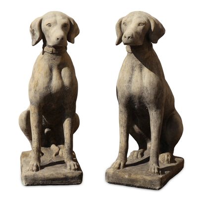 Pair of Cast Stone Seated Dogs