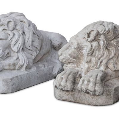 Pair of Cast Stone Recumbent Lions
