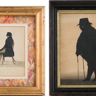 Two Full Profile Silhouettes of Gentleman, Ink and Wash