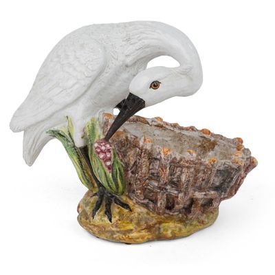 Majolica Heron and Basket Planter