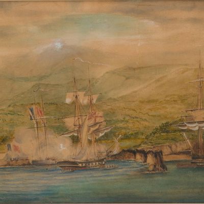 French and English Maritime Battle, Watercolor on Paper