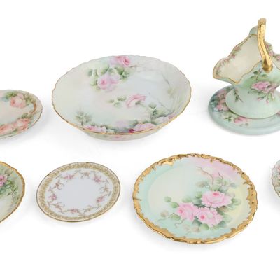 Group of Floral Decorated Porcelain Table Articles
