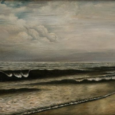 A.J. Wiegman, Waves Crashing on Shore, Oil on Canvas