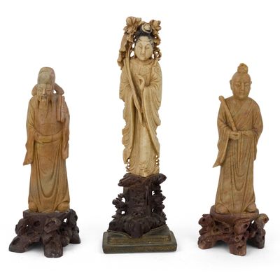 Three Chinese Carved Soapstone Figures
