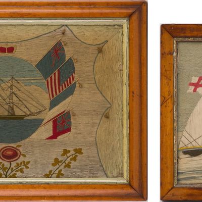 Two English Woolwork Maritime Scenes