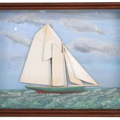 Folk Art Maritime Shadowbox of a Sailing Ship