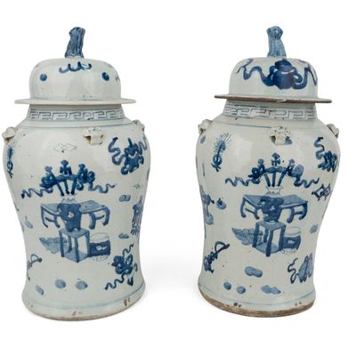 Pair of Chinese Blue and White Porcelain Ginger Jars