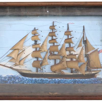 Folk Art Maritime Shadowbox of a Clipper Ship