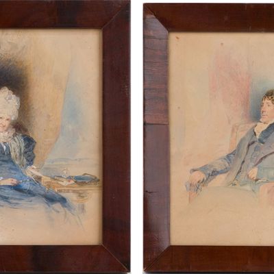 W.A. Hastings, Pair of Portraits Gentleman and Lady, Watercolor and Pencil on Paper