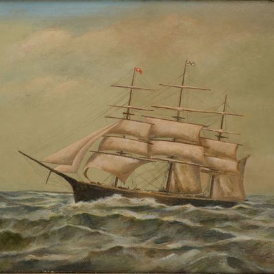 Clipper Ship in High Seas, Oil on Board