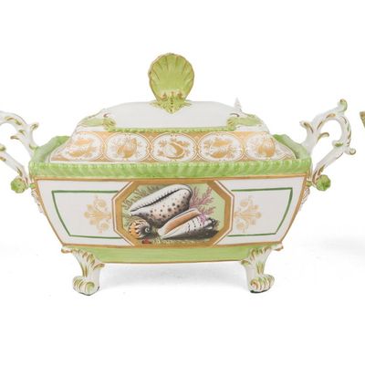 Three Piece Porcelain Nautical Motif Garniture Set
