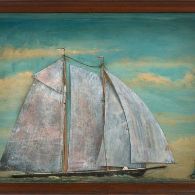 Folk Art Maritime Shadowbox of a Sailing Ship