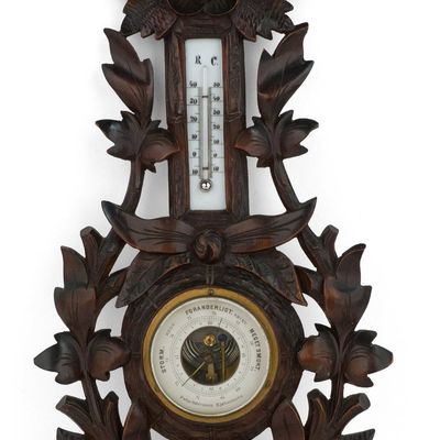 Black Forest Carved Walnut Barometer