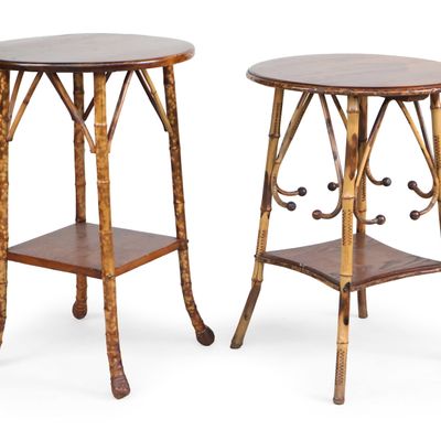 Two Victorian Bamboo and Wood Circular Side Tables