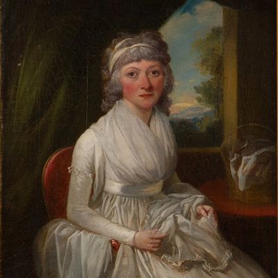 Attrib. to Ralph Earl, 1751-1801, Portrait of a Lady Sewing, Oil on Canvas