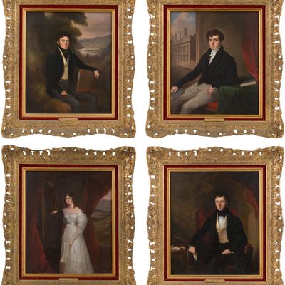 William (1790) Moore, British 1790-1851, Set of Four Portraits of the Long Family, Oil on Copper