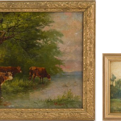 Sale Photo Thumbnail #125: G. Snyder, Cows Near a Stream, Oil on Canvas