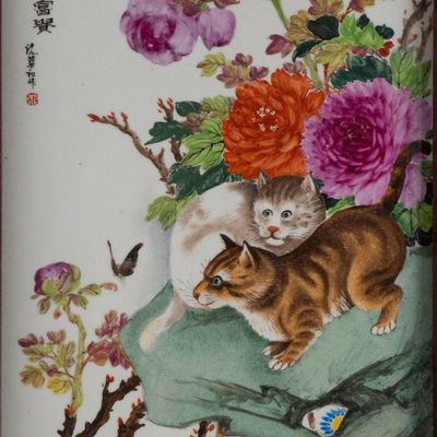 Sale Photo Thumbnail #377: Chinese Porcelain Plaque Attributed to Lu Yifei